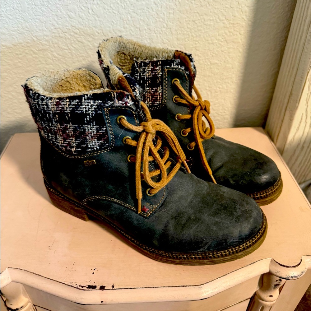 Navy and Tweed Booties